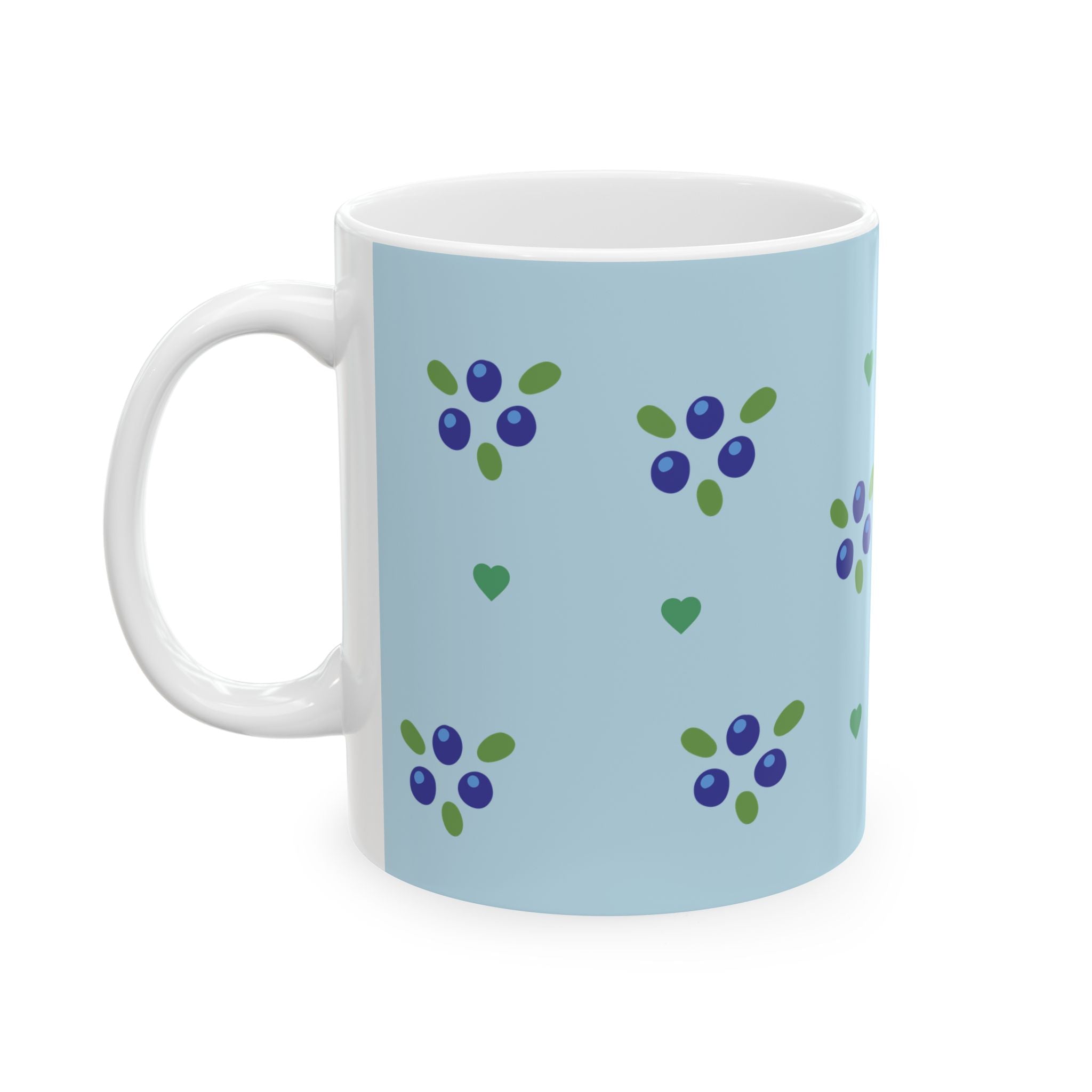 Blueberry & Heart Pattern Ceramic Mug