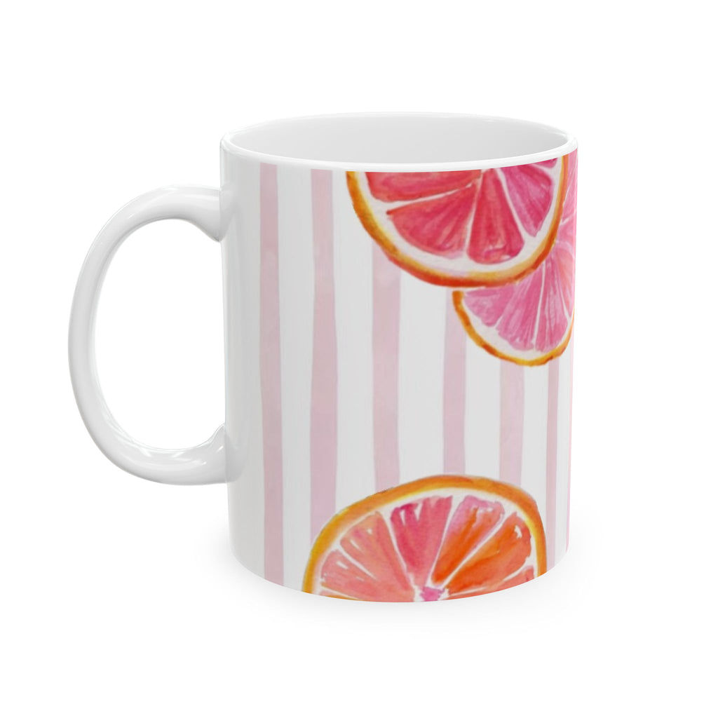 Pink Citrus Stripes Ceramic Mug