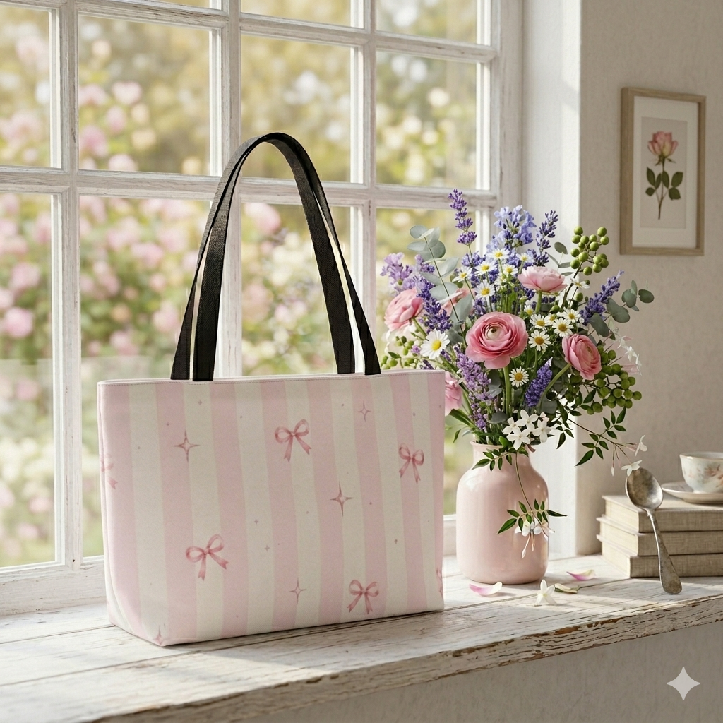 The Pink Striped Bow Tote
