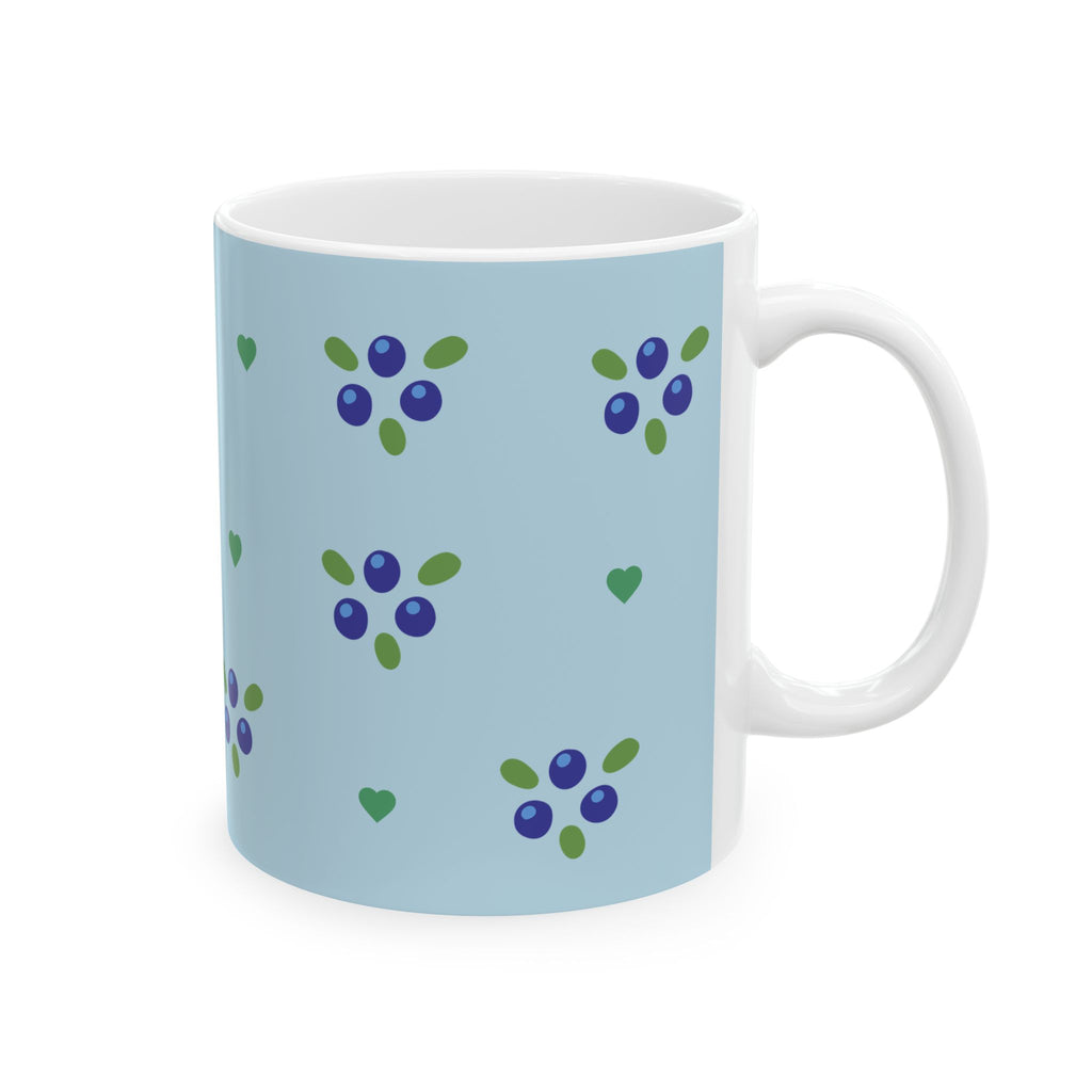 Blueberry & Heart Pattern Ceramic Mug