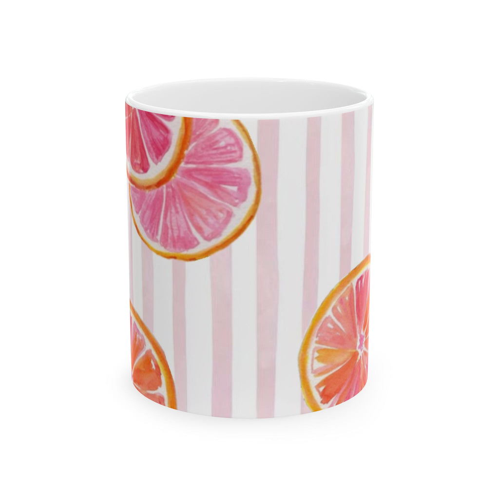 Pink Citrus Stripes Ceramic Mug